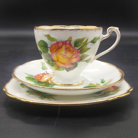 Roslyn - Wheatcroft Roses, No 6 Peace - Trio with Rosebud Cup Interior