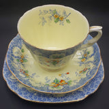 Crown Staffordshire - Red and Orange Flowers, Blue Rim - Trio