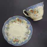 Crown Staffordshire - Red and Orange Flowers, Blue Rim - Trio