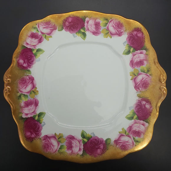 Royal Albert - Old English Rose 2735, Heavy Gold Rim - Square Cake Plate