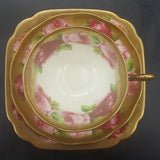 Royal Albert - Old English Rose 2735, Heavy Gold Rim - Trio: Avon Cup, Square Side Plate