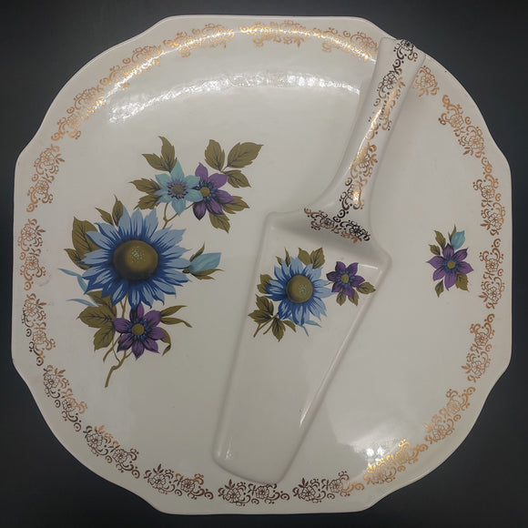 Lord Nelson - Blue and Purple Flowers - Pavlova/Cake Plate and Server