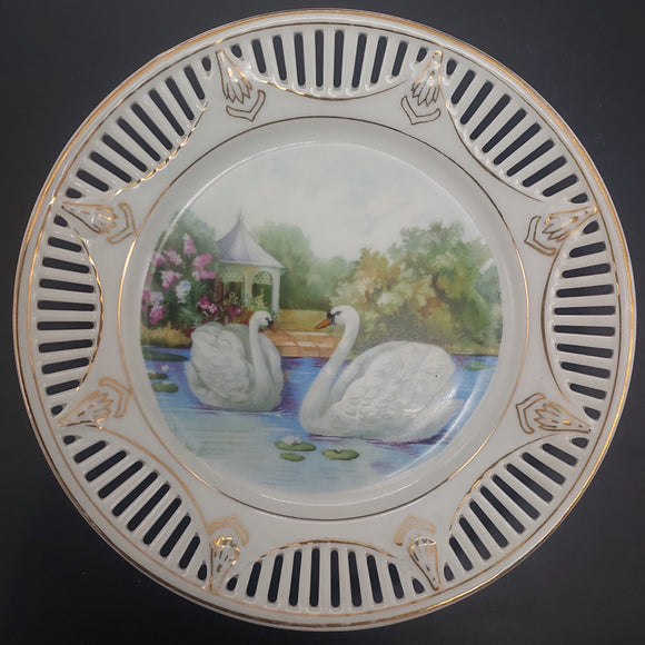 Unknown Maker - White Swans - Pierced Rim Display Plate