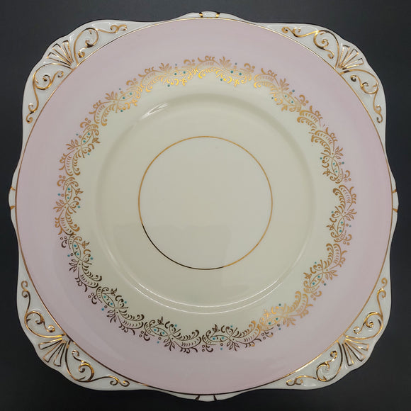 Grafton - Pink Band, Gold Filigree, Blue Spots - Cake Plate