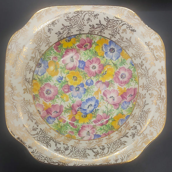 A J Wilkinson -Colourful Flowers, Gold Filigree Rim - Fruit/Dessert Bowl