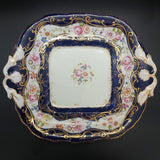 Antique - Floral and Navy Bands - Cake Plate