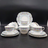 Colclough - Pink and Blue Flowers, Acanthus Leaves - 21-piece Tea Set