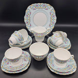 Colclough - Pink and Blue Flowers, Acanthus Leaves - 21-piece Tea Set