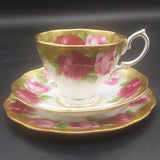 Royal Albert - Old English Rose 5070, Heavy Gold Rim - Trio: Malvern Cup, Round Side Plate