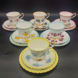 Queen Anne - Spring Flowers with Coloured Rims - Set of 6 Trios
