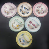 Queen Anne - Spring Flowers with Coloured Rims - Set of 6 Trios
