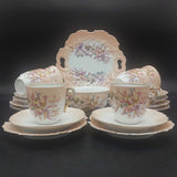Vintage - Pink Flowers, Purple Ribbon, Blush Rim - 20-piece Tea Set