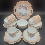 Vintage - Pink Flowers, Purple Ribbon, Blush Rim - 20-piece Tea Set