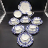 Melba - Blue Flowers and Checkered Rim, 8912 - 21-piece Tea Set