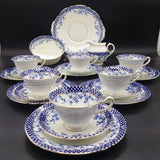 Melba - Blue Flowers and Checkered Rim, 8912 - 21-piece Tea Set