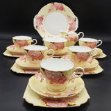 Aynsley - Pink Roses on Yellow - 20-piece Tea Set
