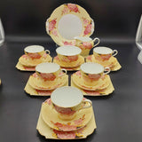 Aynsley - Pink Roses on Yellow - 20-piece Tea Set