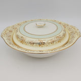 Midwinter - Yellow and Green Bands with Gold Filigree - Lidded Serving Dish