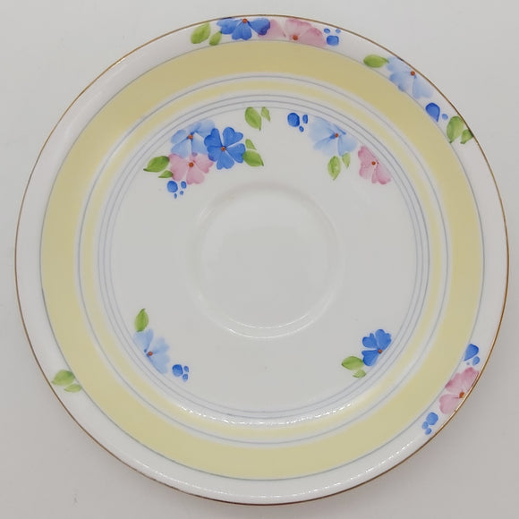 Royal Standard - Pink and Blue Flowers with Yellow Band - Saucer