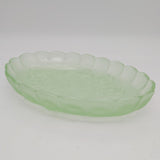 Vintage - Green Glass with Embossed Flowers - Oval Dish
