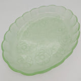 Vintage - Green Glass with Embossed Flowers - Oval Dish
