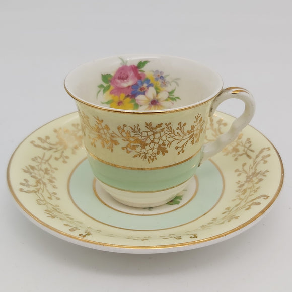 Midwinter- Yellow and Green with Floral Spray - Demitasse Duo