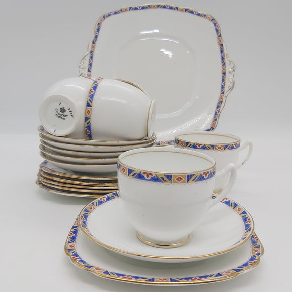 Crown China - Blue and Red Band - 19-piece Tea Set