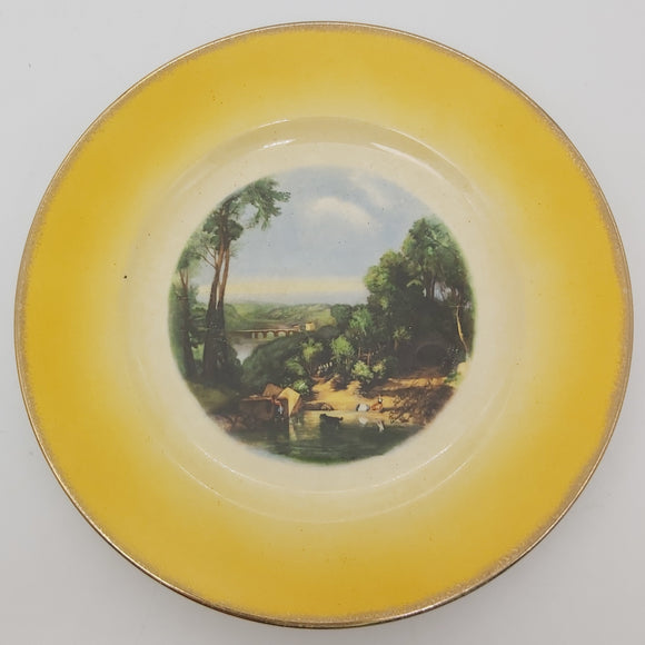 Crown Lynn - Turner's Crossing the Brook - Display Plate with Yellow Rim