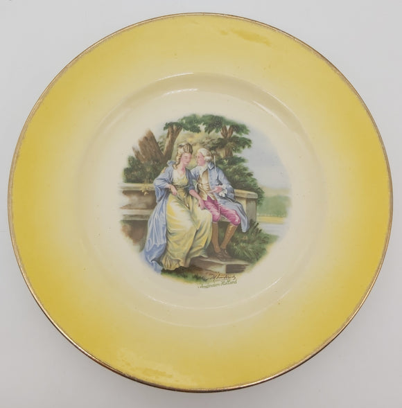 Crown Lynn Coronet - Courting Couple - Display Plate with Yellow Rim
