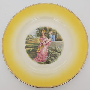 Crown Lynn - Courting Couple - Display Plate with Yellow Rim