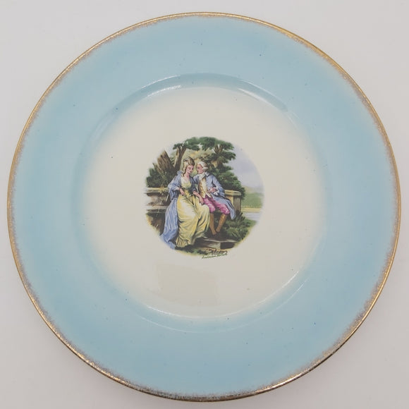Crown Lynn - Courting Couple - Display Plate with Blue Rim