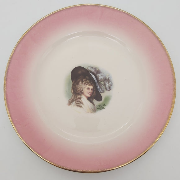 Crown Lynn - Gainsborough Lady - Display Plate with Pink Rim