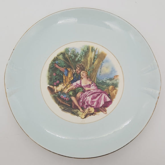 Crown Lynn - Young Couple Under Tree - Cake Plate with Blue Rim