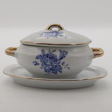 Unmarked - Blue Roses - Lidded Sauce Boat with Attached Saucer