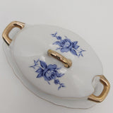 Unmarked - Blue Roses - Lidded Sauce Boat with Attached Saucer
