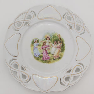 Unmarked Vintage - Ring a Ring of Rosies - Pearl Lustre Plate with Pierced Rim