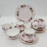 Colclough - Pink Flowers on Pink, 8240 - 21-piece Tea Set