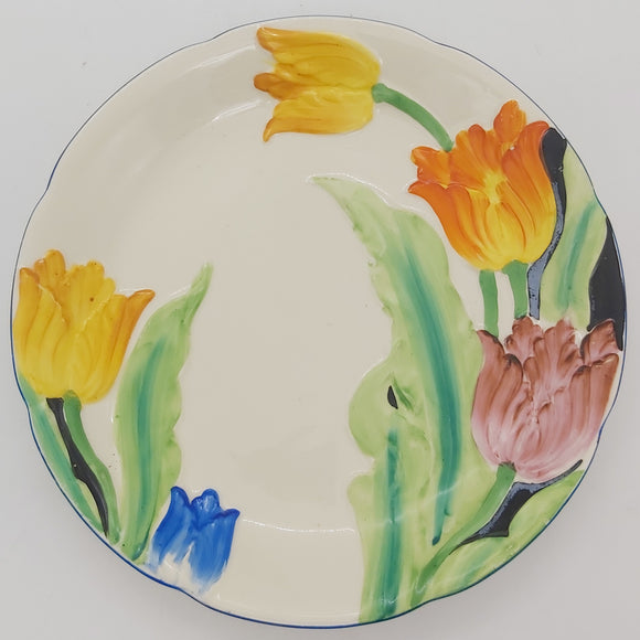 Unmarked Vintage - Hand-painted Tulips - Embossed Display Plate