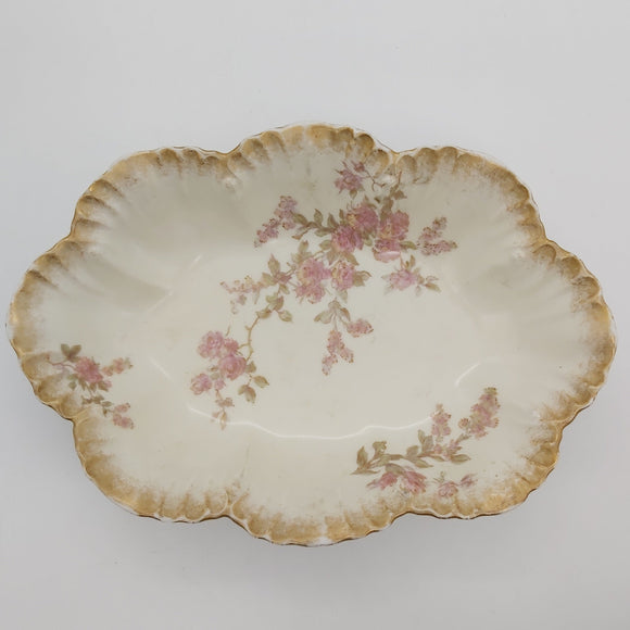 Limoges, A Lanternier & Co - Pink Flowers - Oval Bowl - ANTIQUE