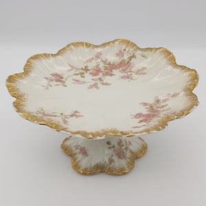 Limoges, A Lanternier & Co - Pink Flowers - Footed Compote - ANTIQUE