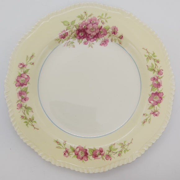 Wood's Ivory Ware - Pink Blossom on Yellow Rim - Plate