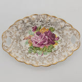 James Kent - Cabbage Rose and Gold Filigree, 5308 - Tab-handled Oval Dish