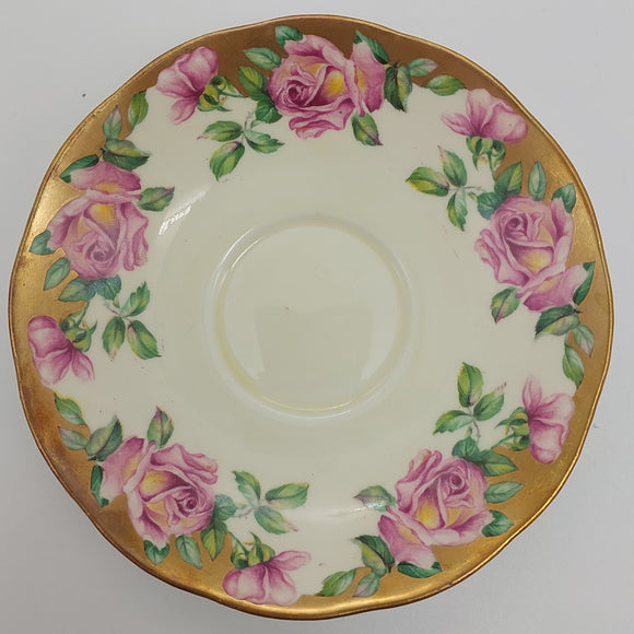Salisbury - 1769 Pink Roses with Heavy Gold - Saucer