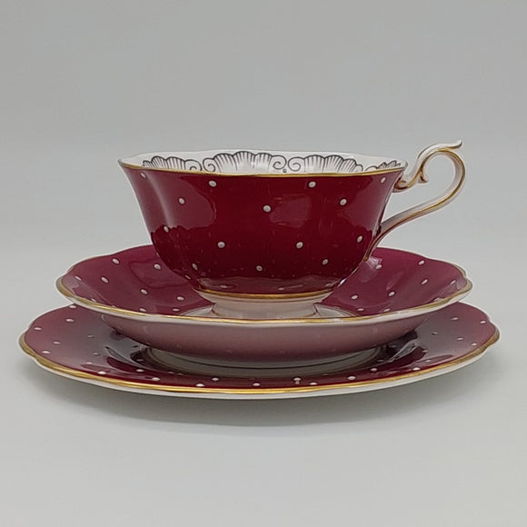 Royal Albert - Maroon with White Dots and Central Flowers - Trio