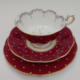 Royal Albert - Maroon with White Dots and Central Flowers - Trio