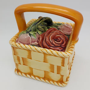 Sarreguemines - Pink and Red Roses - Square Lidded Basket