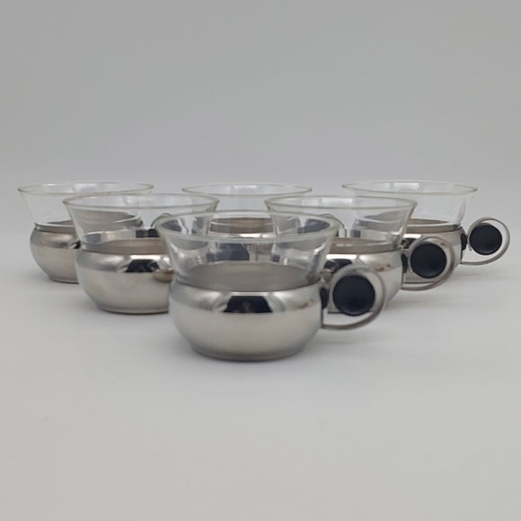 Schott Mainz - Set of 6 Glass Cups with Stainless Steel Holders