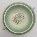Susie Cooper - 1017 Dresden Spray, Blue/Green - Soup Bowl and Saucer