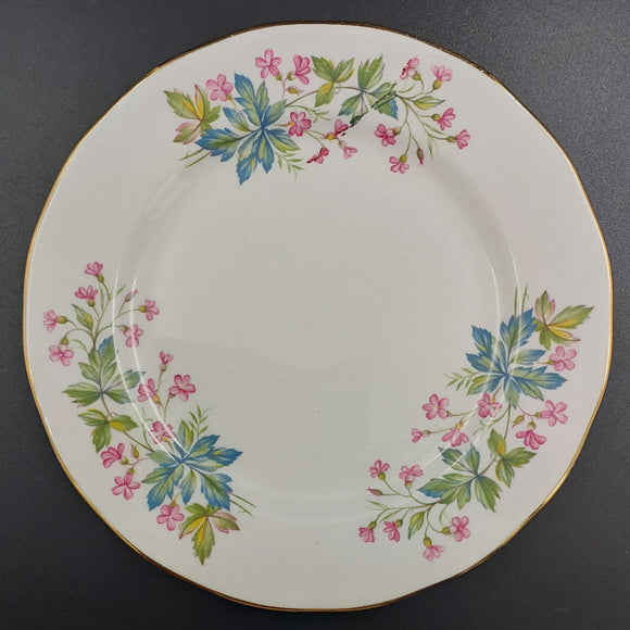 Queen Anne - Small Pink Flowers with Blue/Green Leaves - Side Plate