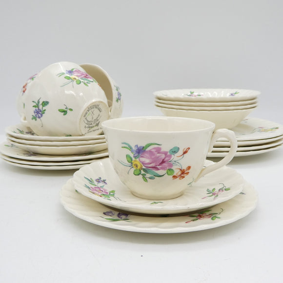 Clarice Cliff - Reproduced Olde Bristol Porcelain - Floral Sprays - 4-setting Dinner Set